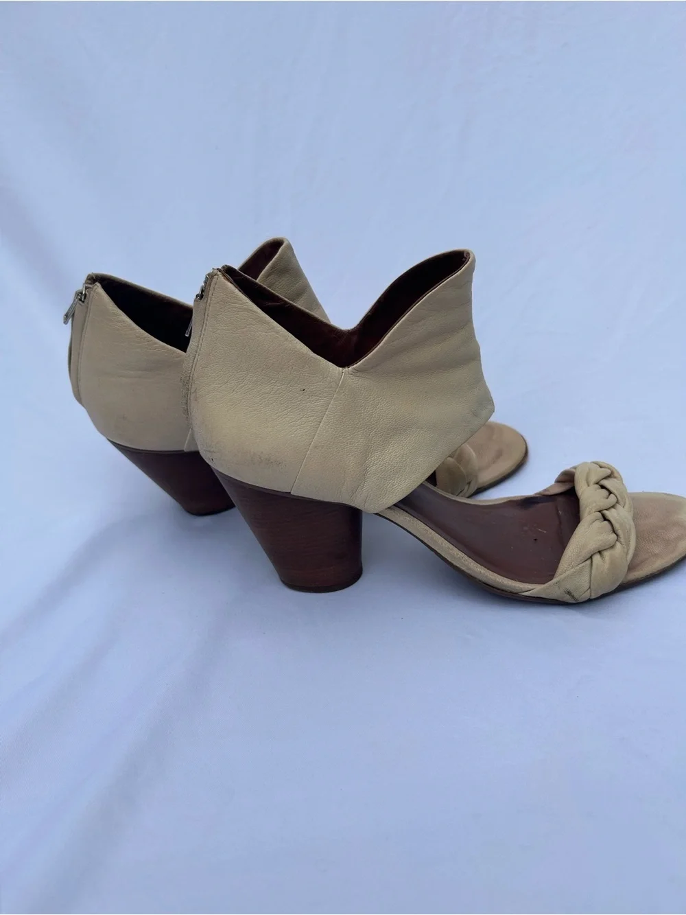 Elizabeth and James Cream Braided Open-Toe Block Heel Sandals